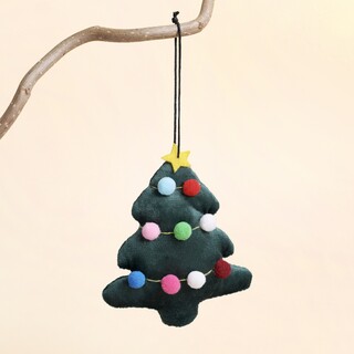 Velvet Pom Pom Christmas Tree Hanging Decoration