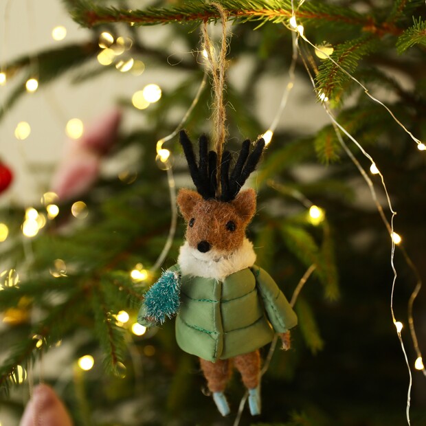 Felt Ski Jacket Reindeer Hanging Decoration
