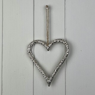 Silver Metal Heart Textured Hanging Decoration
