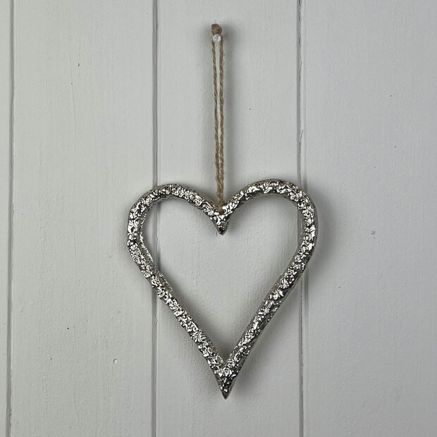 Silver Metal Heart Textured Hanging Decoration