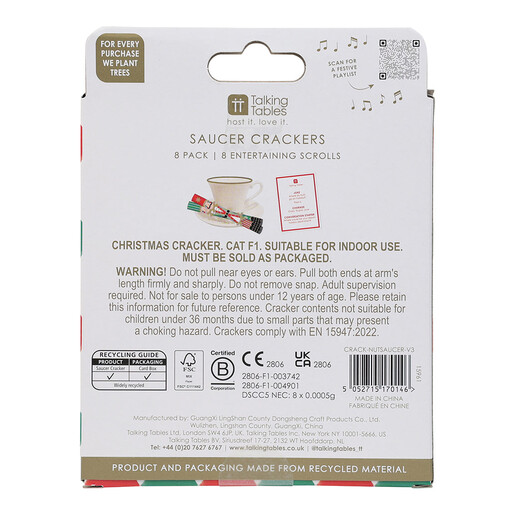 Back of Talking Tables nutcracker saucer crackers packaging with product information