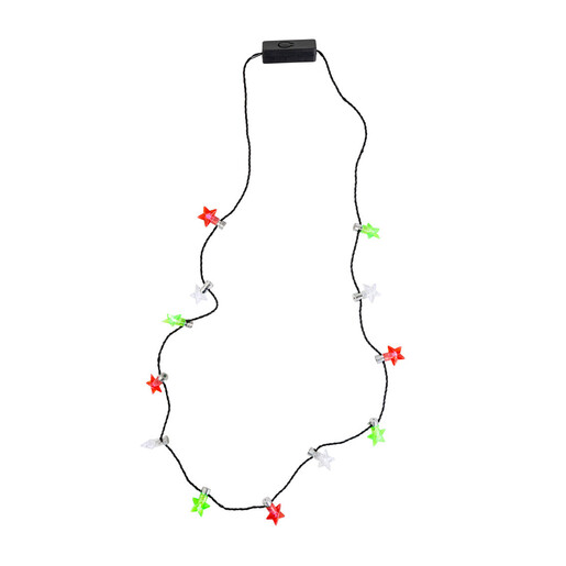 Talking Tables battery-operated party necklace with red, green and clear glowing star LEDs
