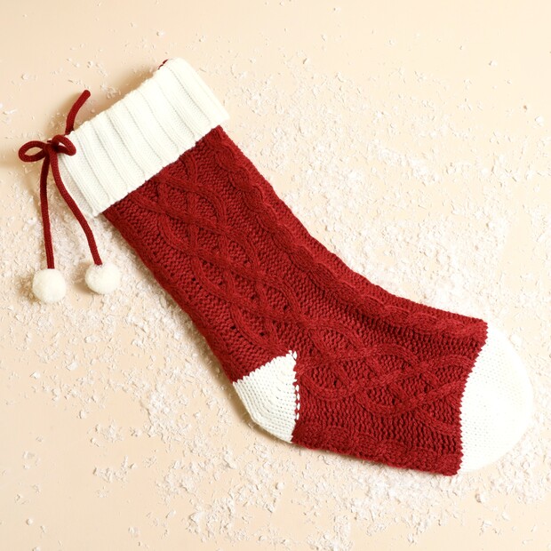 Large Red and White Knitted Stocking