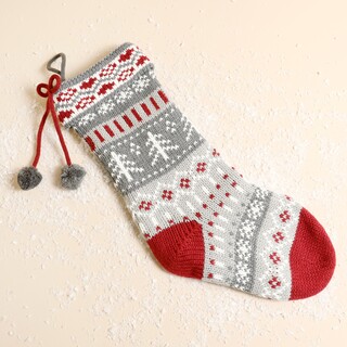 Large Grey Knitted Fair Isle Stocking