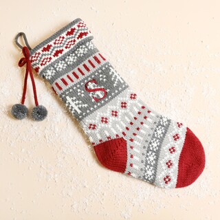 Personalised Initial Large Grey Knitted Fair Isle Stocking