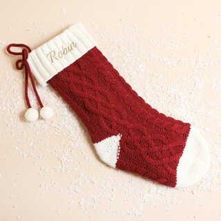 Personalised Name Large Red and White Knitted Stocking