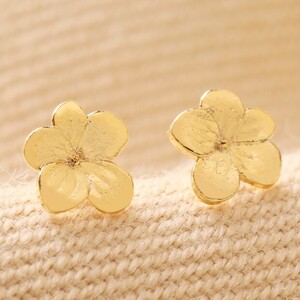 Tiny Birth Flower Stud Earrings in Gold - February Violet
