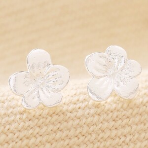 Tiny Birth Flower Stud Earrings in Silver - February Violet