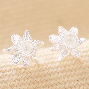 Tiny Birth Flower Stud Earrings in Silver - March Daffodil