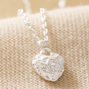 Mini textured heart pendant necklace silver