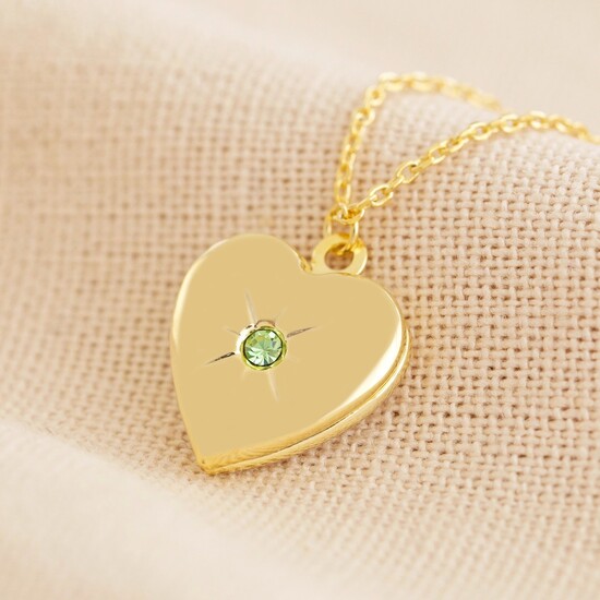 Gold August Heart Locket necklace