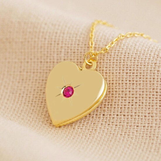 Gold July Heart Locket necklace
