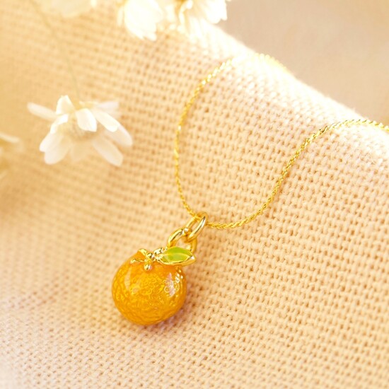 Tiny Orange Pendant Necklace in Gold