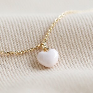 Tiny Enamel heart necklace in Peach and Gold
