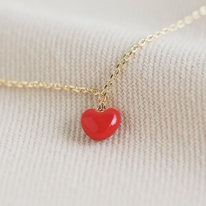 Tiny Enamel heart necklace in Red Gold