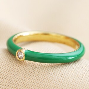 Green Enamel Crystal Ring in Gold - M/L