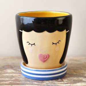 Blue Ceramic Face Planter and Tray