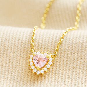 Tiny Pink Crystal Heart Pendant Necklace in Gold
