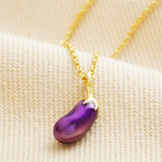 Enamel Aubergine Pendant Necklace in Gold