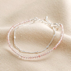 Dainty Beaded & Star Chain Double Bracelet in Rose Quartz