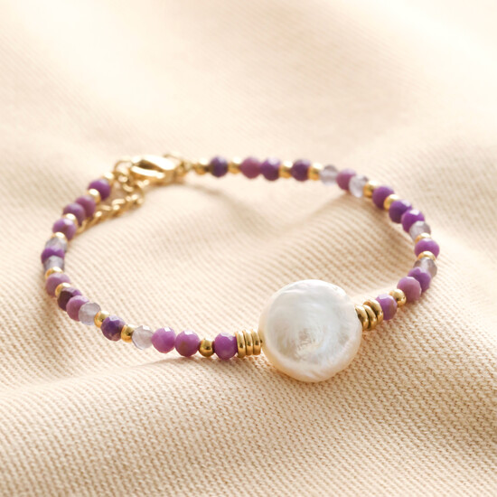 Purple Crystal and Pearl Beaded Bracelet 