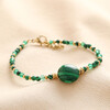 Green Crystal and Stone Beaded Bracelet on neutral coloured fabric