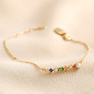 Colourful Gemstone Bar Bracelet in Gold