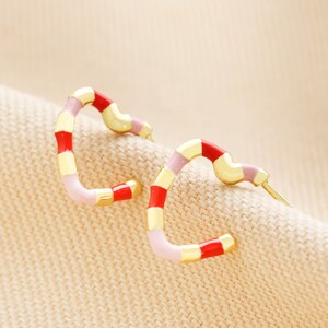 Pink and Red Enamel Stripe Heart Earrings 13.5mm