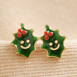 Enamel Holly Stud Earrings in Gold