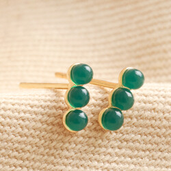 Green Stone Bar Stud Earrings in Gold