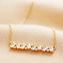 Crystal Baguette Bar Necklace in Gold