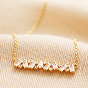 Crystal Baguette Bar Necklace Gold