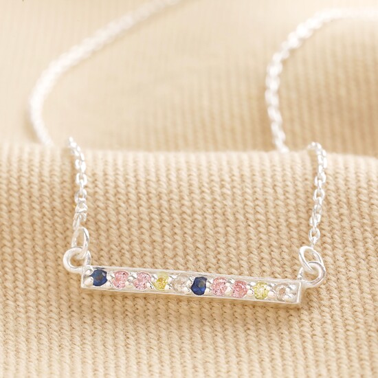 Sterling Silver Pastel Crystal Horizontal Bar Necklace