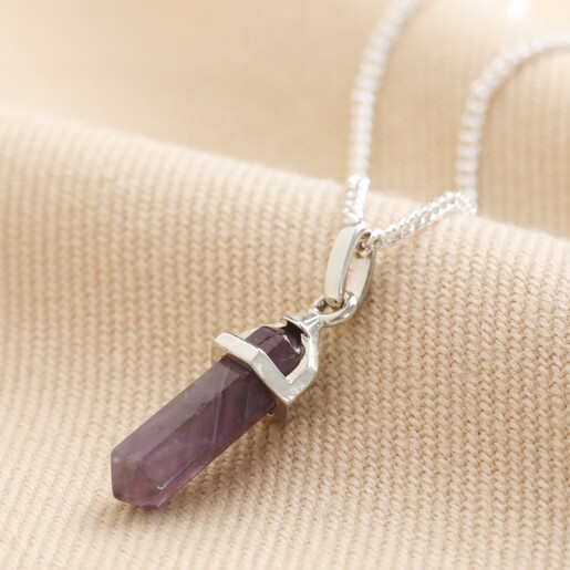 Purple Amethyst Crystal Point Necklace in Sterling Silver -Designed by