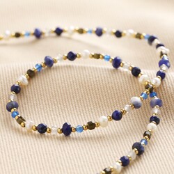 Blue Semi-Precious Stone Bead Necklace in Gold