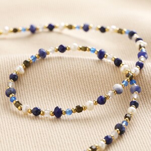 Stainless Steel Semi-Precious Stone Bead Necklace in Blue