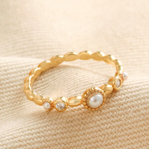 Dainty Pearl and Crystal Stacking Ring in Gold S/M Size 7