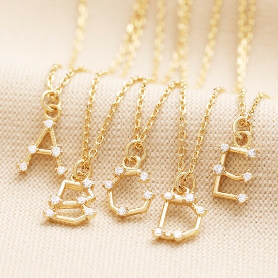 Crystal Constellation Initial Necklace in Gold C