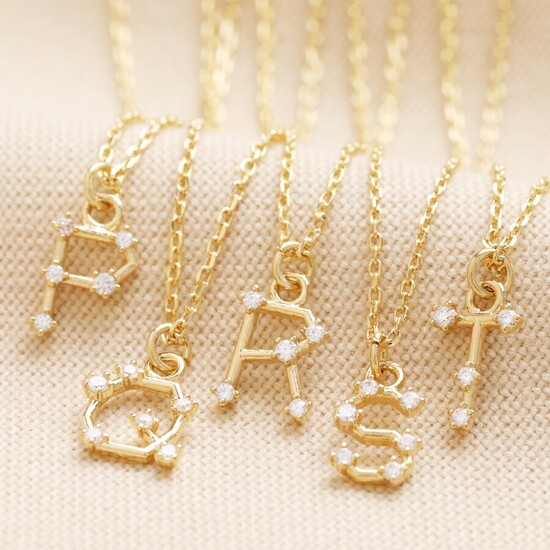 Crystal Constellation Initial Necklace in Gold T