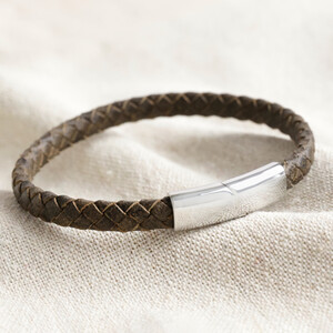 Antiqued Woven Leather Bracelet - Brown S/M