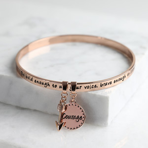 New 'Bold and Brave' Meaningful Word Bangle Rose Gold