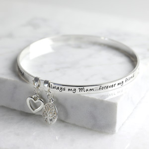 New 'Always My Mum Forever My Friend' Meaningful Word Bangle Silver