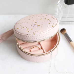 Pink with Gold Stars Mini Round Travel Jewellery Case