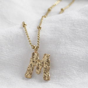 Gold Hammered Initial Necklace - M