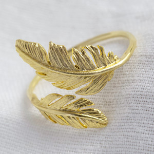 Gold Double Feather Ring