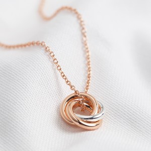 3 Rings Necklace - 2 rings Rose Gold 1 ring Silver