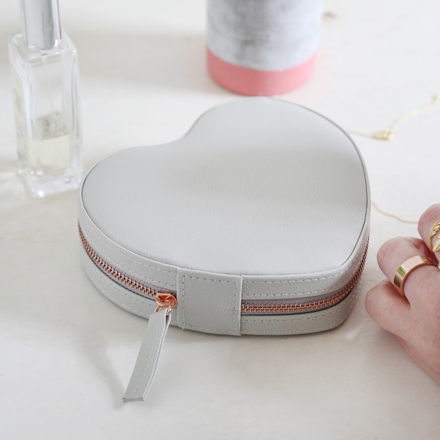 Grey Heart PU travel Jewellery Case