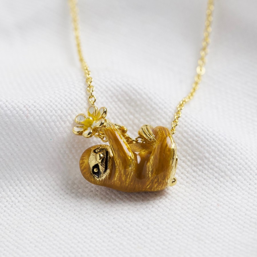 Gold Enamel Sloth Necklace