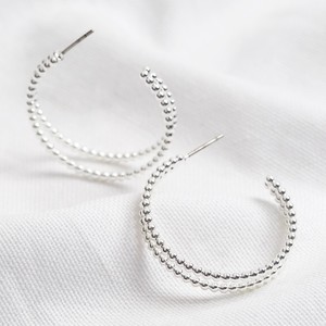 Silver Ball Edge Double Hoop Earrings 