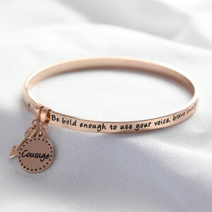 New 'Bold and Brave' Meaningful Word Bangle Rose Gold